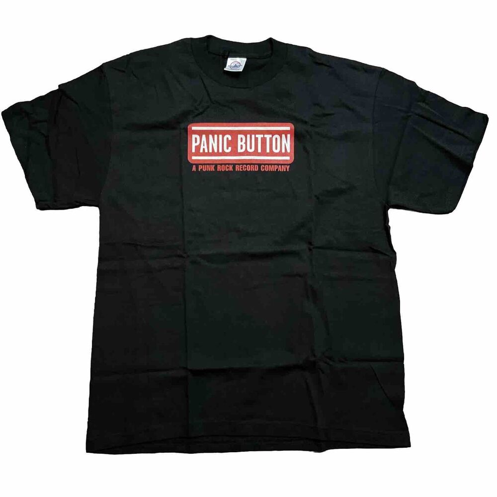 Vintage Panic Button A Punk Rock Record Company Black T-Shirt Adult Men’s Large